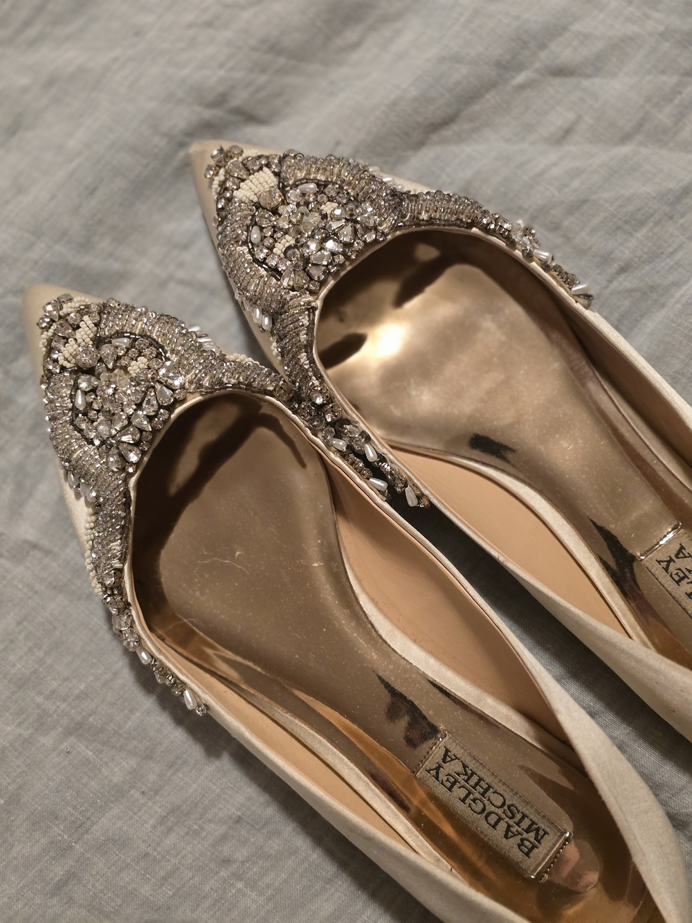 Badgley Mischka Pearl Ivory Crystal-Embellished Pointed Flats